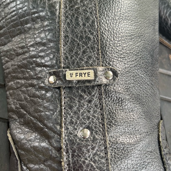 Vintage Frye Boots Pull On Low Heel Tall Shaft Black Leather Size 7.5/8 - Picture 5 of 8